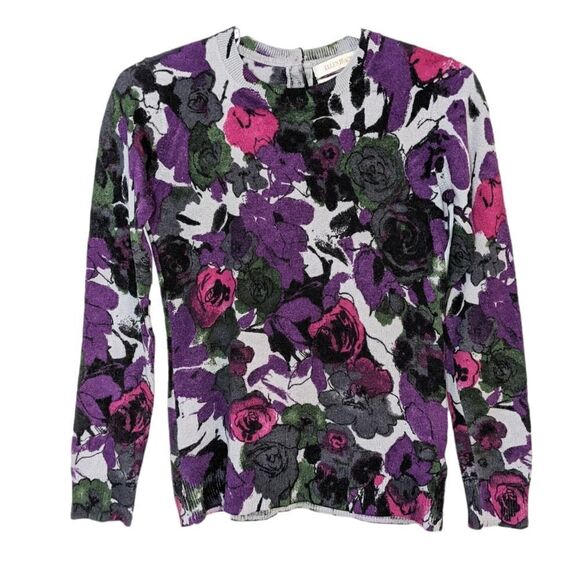 Ellen Tracy Merino wool pure floral sweater Medium - Picture 1 of 10